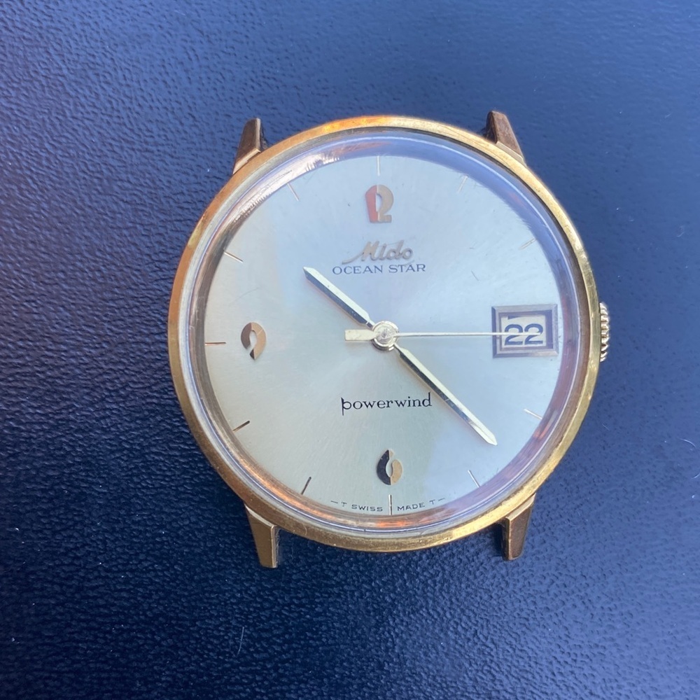 vintage Mido Ocean Star Powerwind automatic wristwatch in Rolled Gold